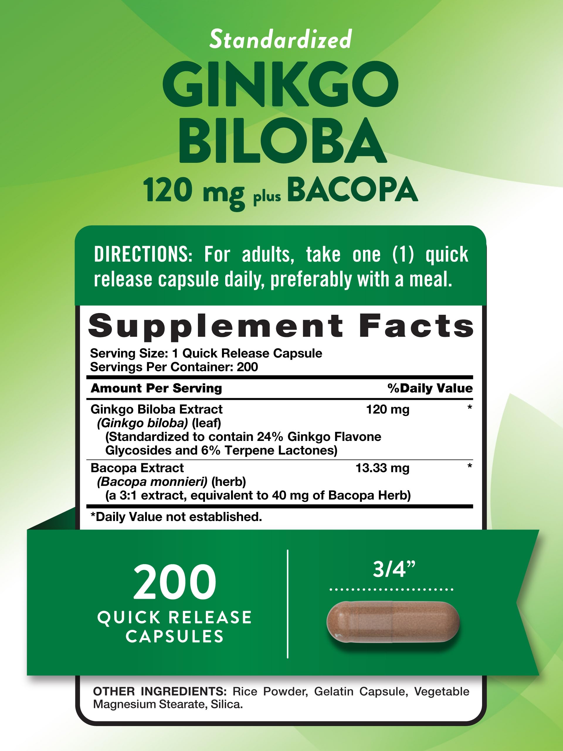 Nature's Truth Ginkgo Biloba 120mg | Plus Bacopa | 200 Quick Release Capsules | Standardized Extract | Non-GMO and Gluten Free Supplement — Amazon image 2