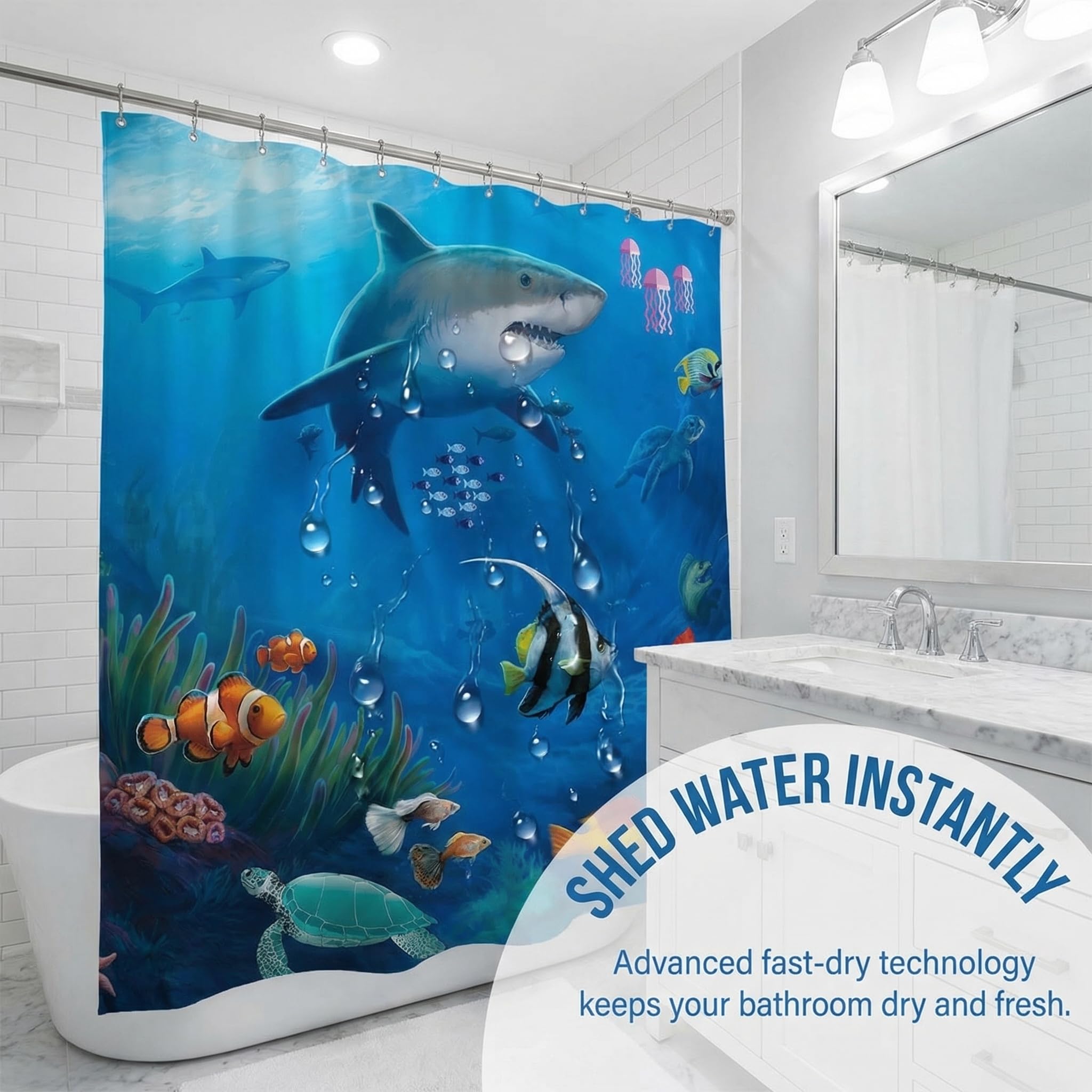 Hnmdmyi Ocean Beach douchegordijn 180 x 200, zee golven blauwe