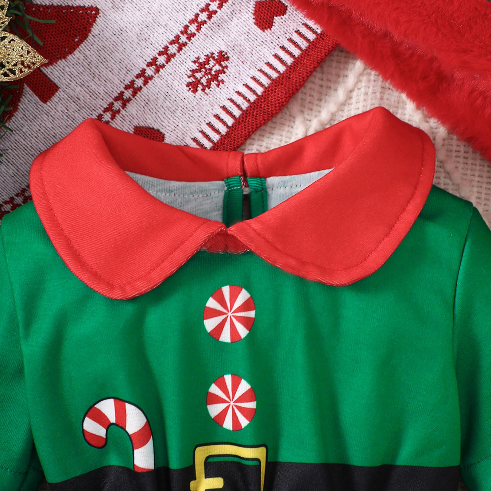 TAGVO Bambina Costume da Elfo, Costume da elfo natalizio per bambino, Baby Pagliaccetto Neonato, Bambino xmas fancy dress up party outfit set body gonna, Christmas Costume per Bambino Femmina