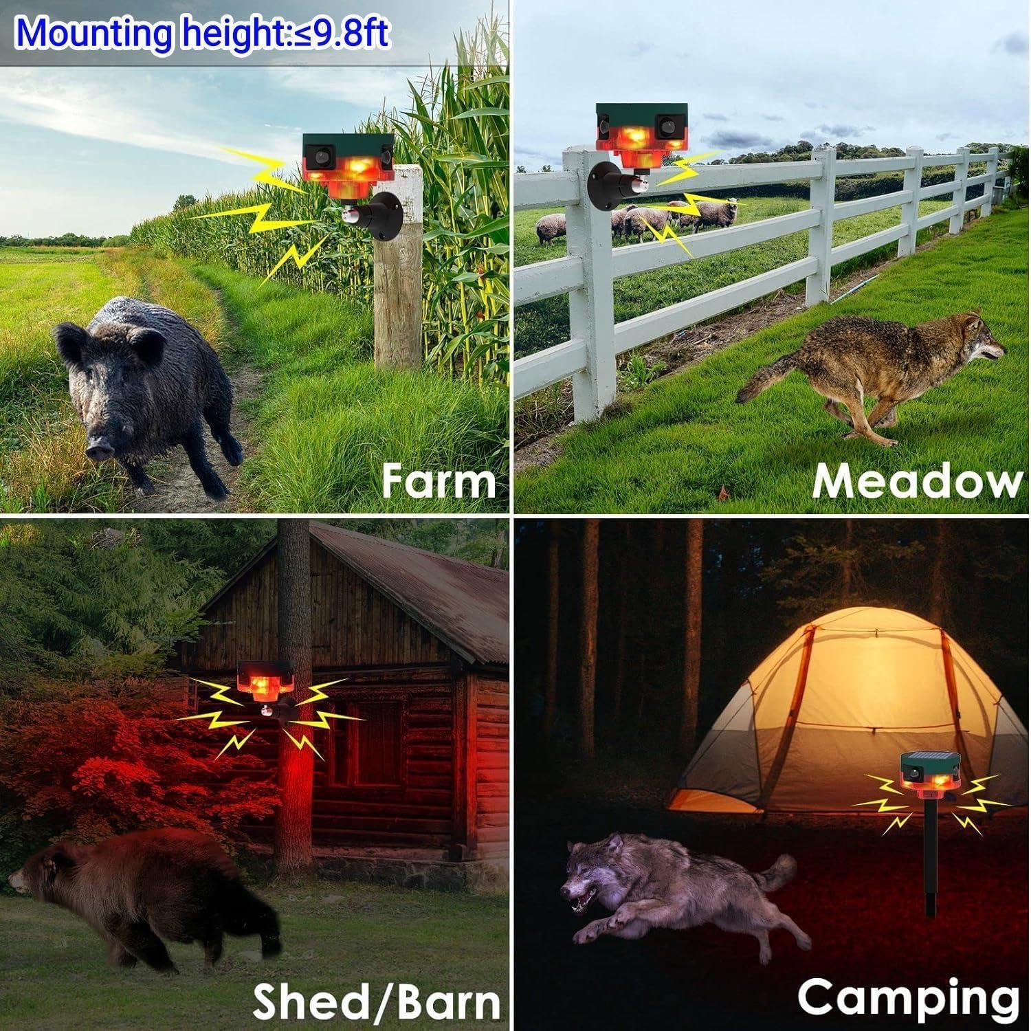 Alarma solar con sensor de movimiento para exteriores – Alarma del detector de movimiento de 360 °, 129 dB ruidoso fuerte, grabación de apoyo, para jardines, granjas (rojo-4paquete)
