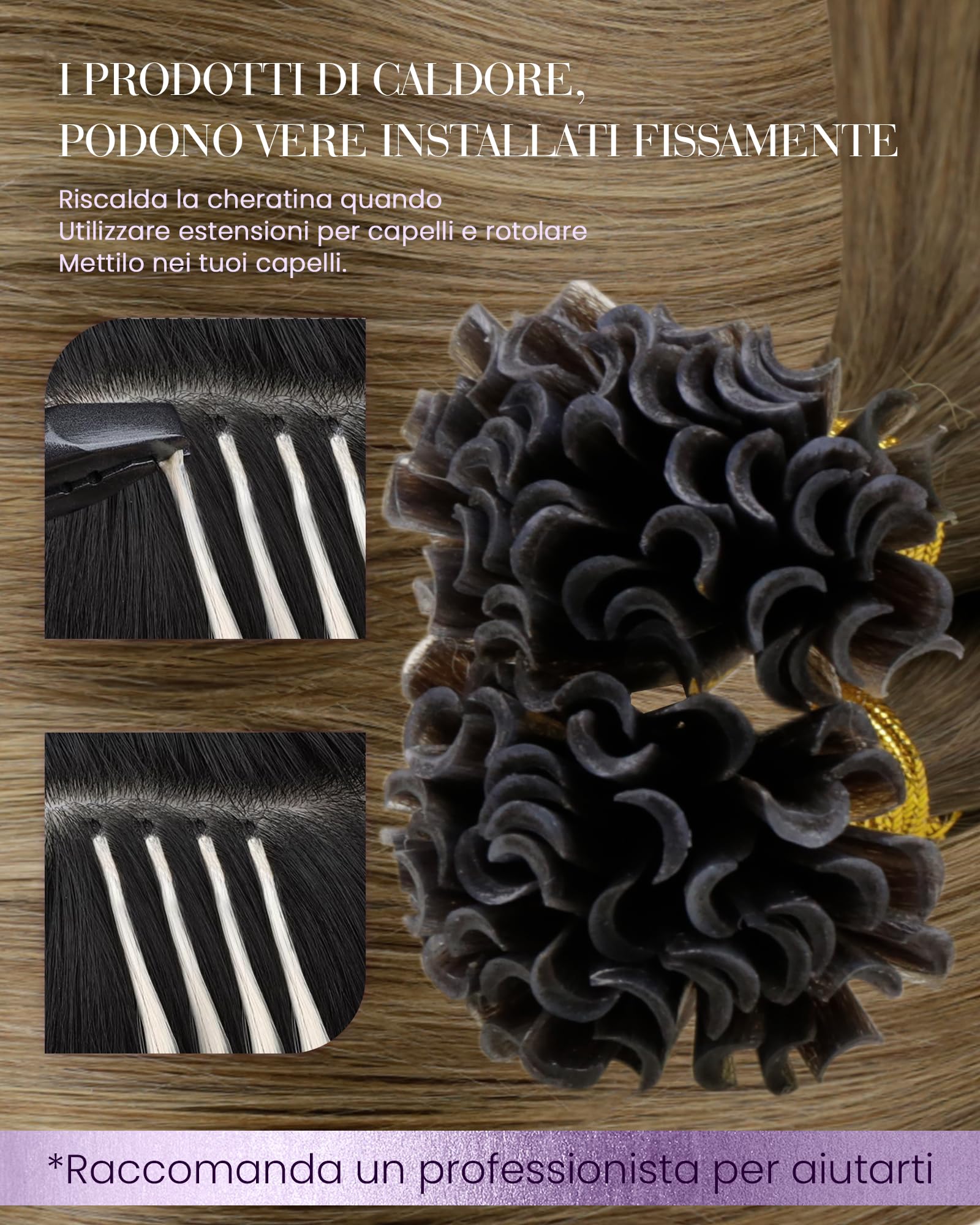 Totale 100g Extension Capelli Veri Cheratina con Extension Capelli Veri Biadesive Balayage Marrone Ombre a Marrone Chiaro 45cm