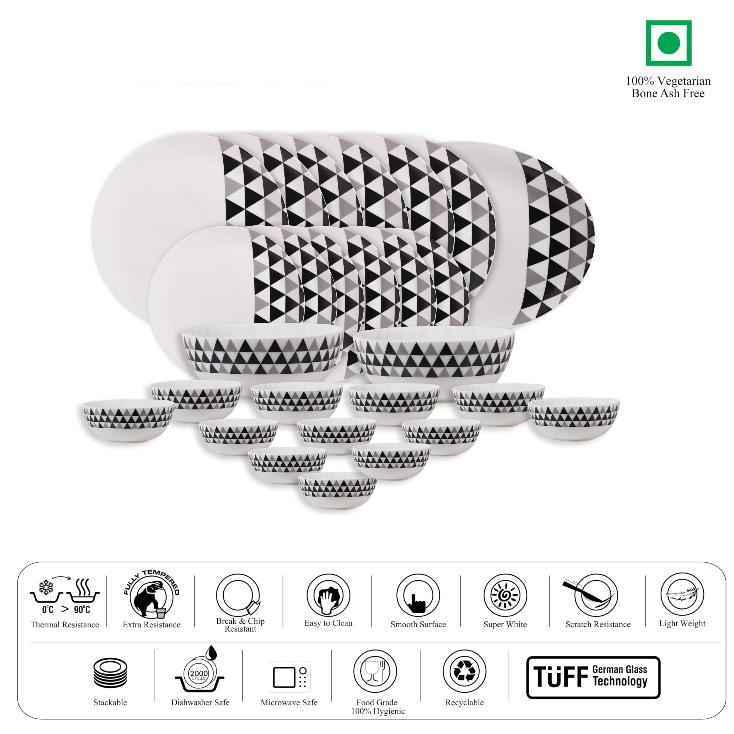 Cello Opalware Royale Series Prism Dinner Set, 27 Units | Opal