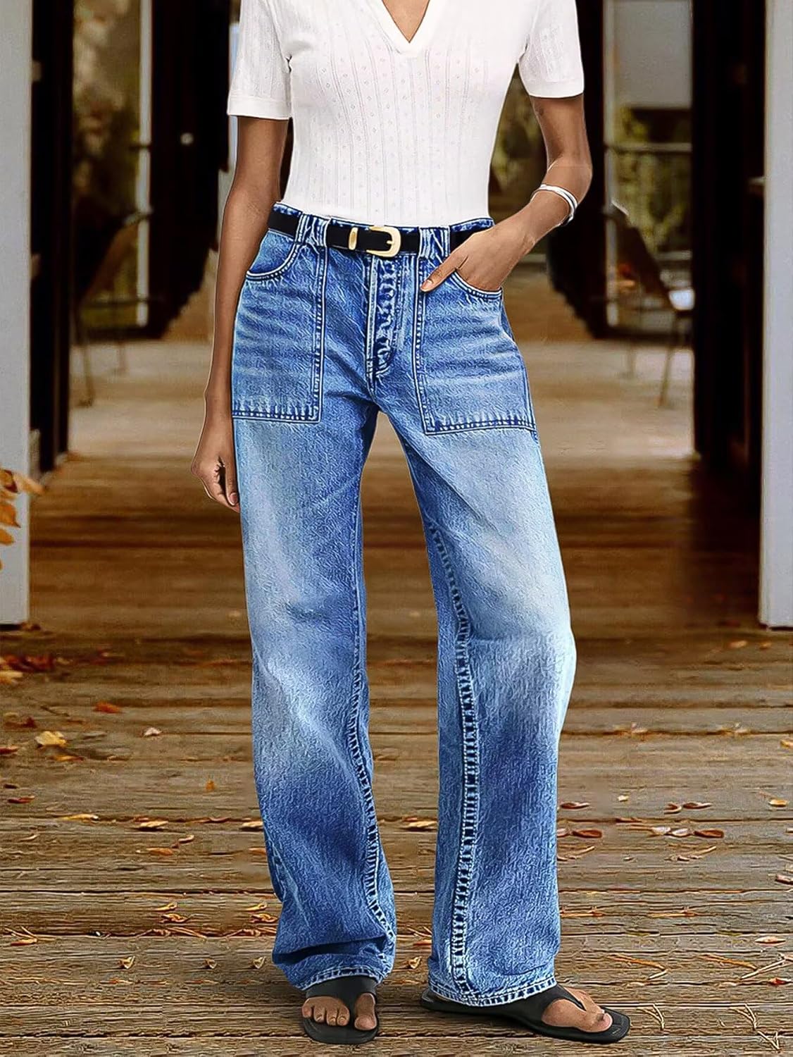 Flamingals High Waist Straight Leg Jeans for Women Stretchy Trendy Baggy Denim Jeans Without Belt - Image 5