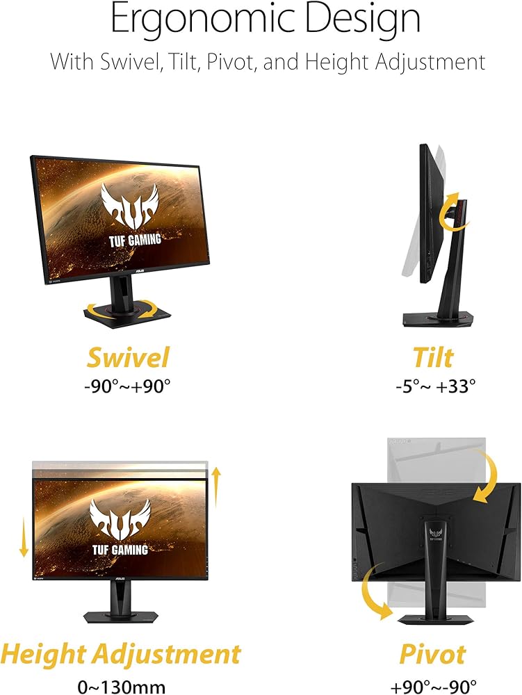 Asus TUF Gaming VG27AQ 27” Monitor, 1440P WQHD (2560 x 1440), IPS, 165Hz (Supports 144Hz), G-SYNC Compatible, 1ms, Extreme Low Motion Blur Sync, Eye Care, DisplayPort HDMI thumbnail 5
