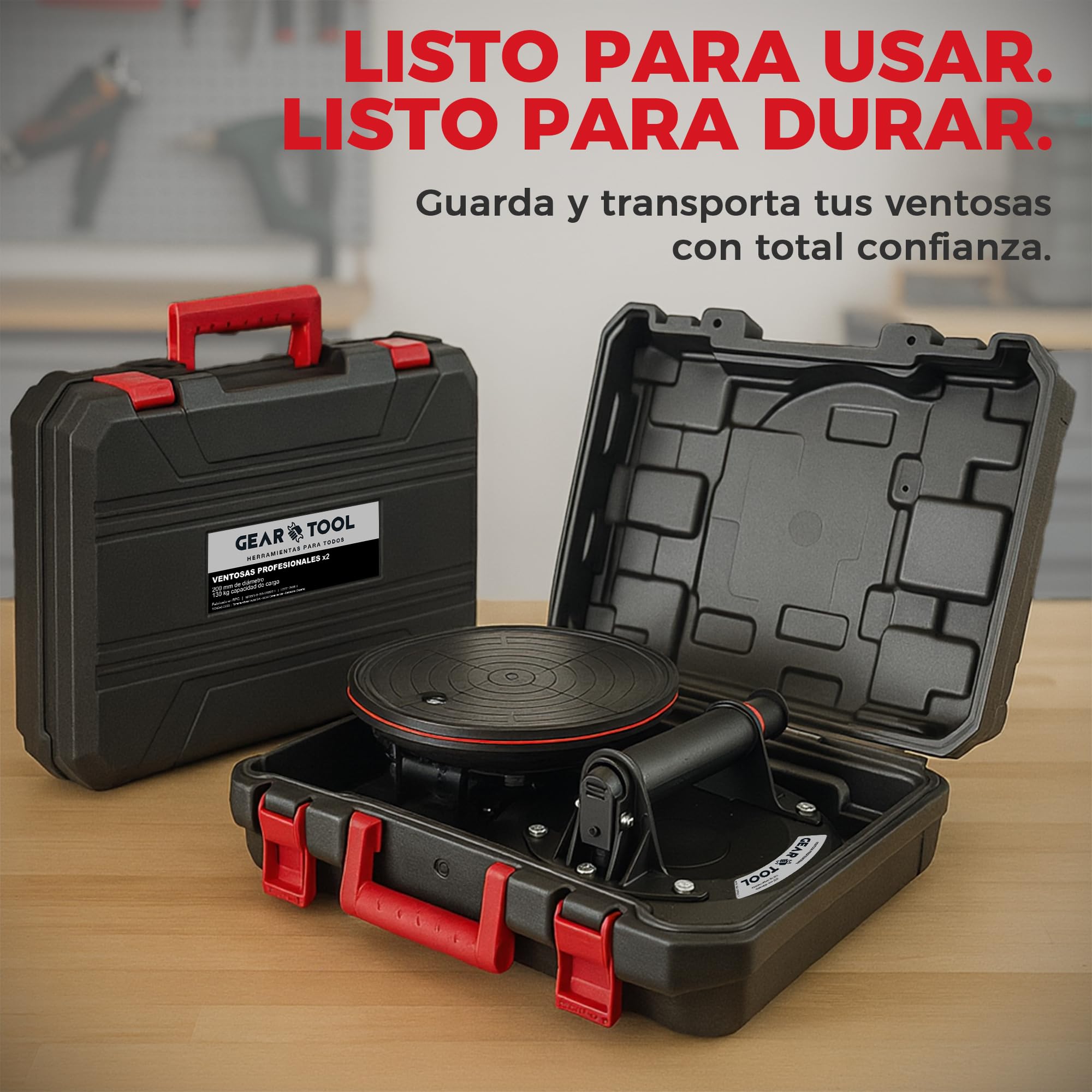 2 Ventosas para Azulejos con Maletín | Diámetro 20 cm y Carga Máxima 260 kg | Ventosa para Cristal Profesional, Ventosa para Elevar y Transportar Mármol, Vidrio, Muebles
