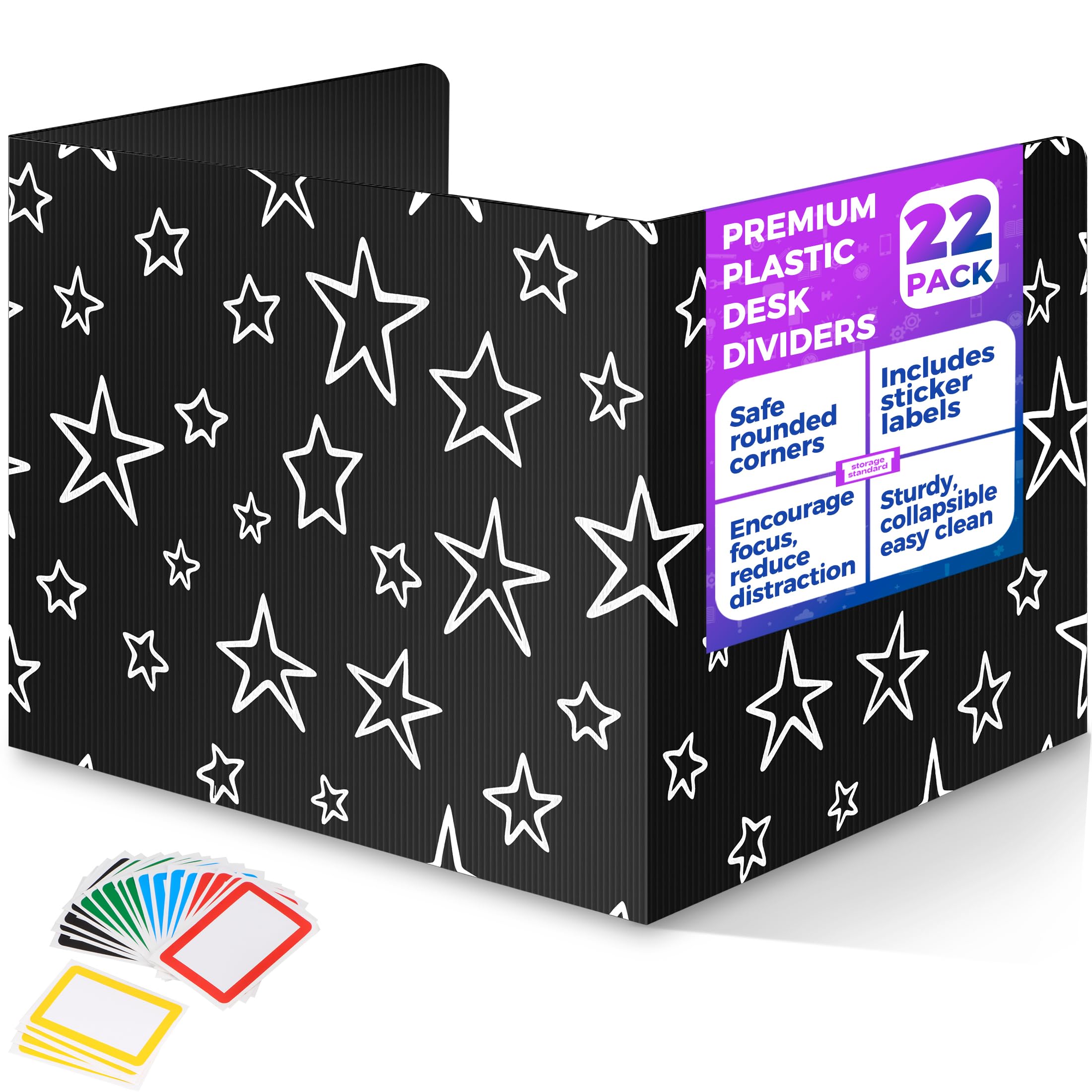 22-Pack Desk Dividers for Students - Star, Durable & Waterproof Plastic Study Carrel Divider, Classroom Folders Teacher Supplies, Easy-to-Clean Plastic Privacy Shield Folder Boards for Student Desks