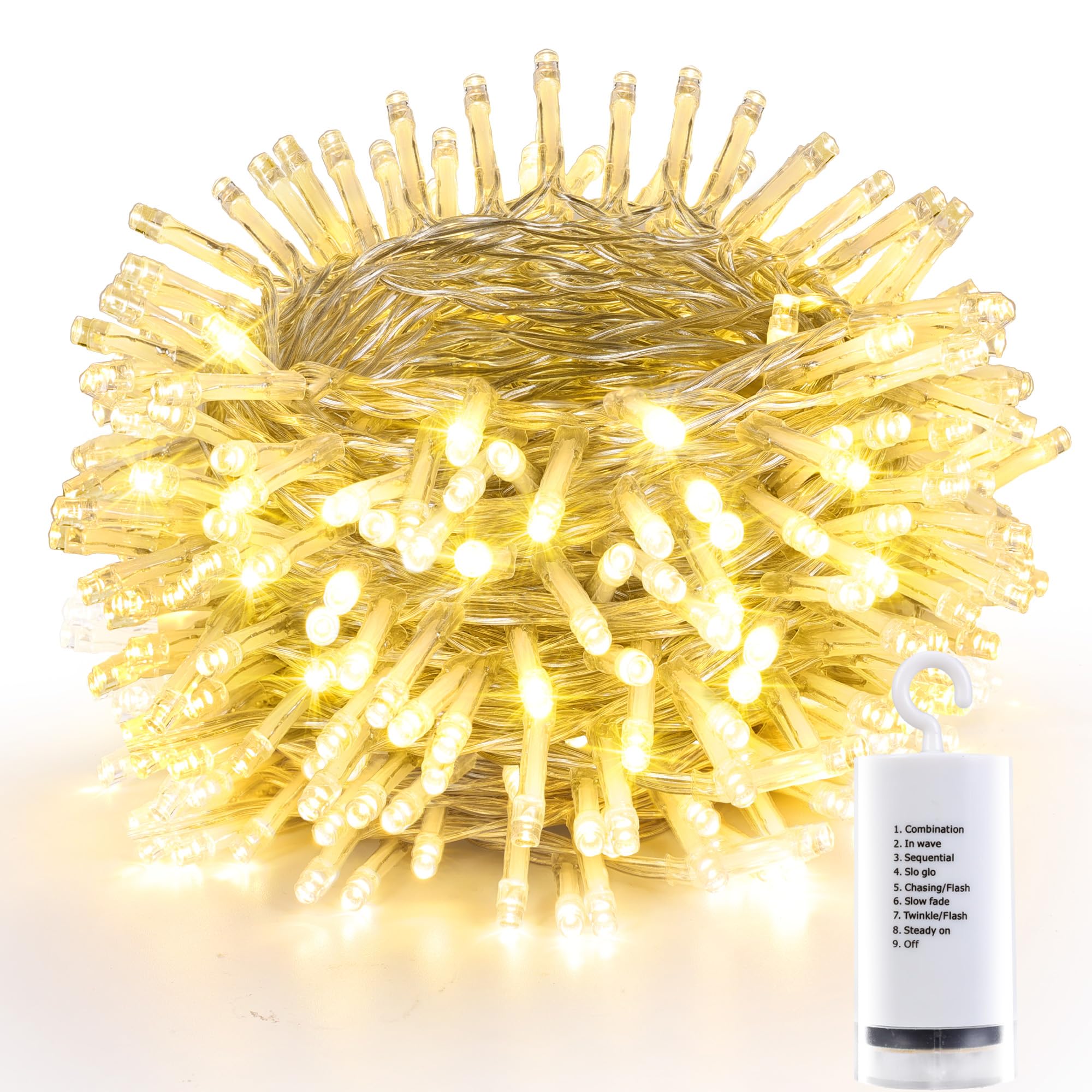 Joomer Lichterkette Außen Batterie Timer 20M 200 LED Lichterkette Outdoor | Warmweiß Weihnachten Lichterkette, 8 Modi Transparente Weihnachtsbeleuchtung Wasserdichte Weihnachtsdeko für Party Innen