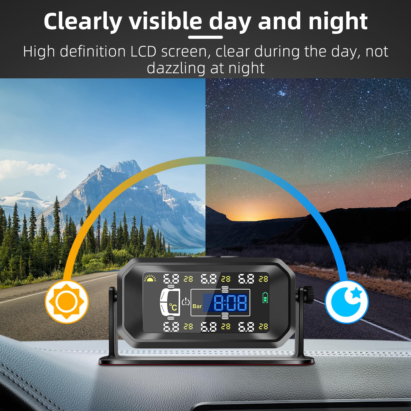 TPMS Sistema Monitoreo Presión Neumáticos, 6 Sensores, 8bar/116psi, Carga Solar/USB, para Vehículos Pesados/Caravanas/Autocares (Versión Mejorada Comercial)
