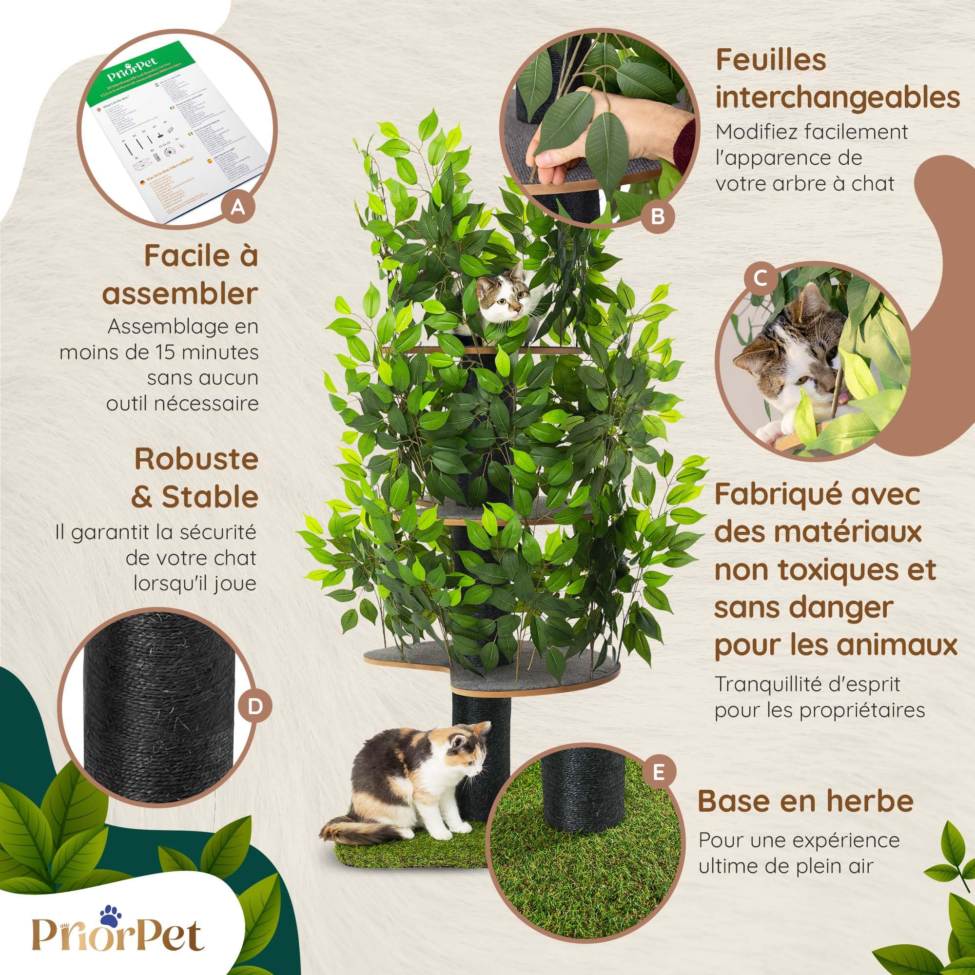 Arbre à Chat pour Grimper, se Cacher et Dormir - Griffoir Breveté à Feuilles interchangeables, Plusieurs Niveaux, Montage Facile - Matériaux sans Danger pour Les Animaux, très Solide