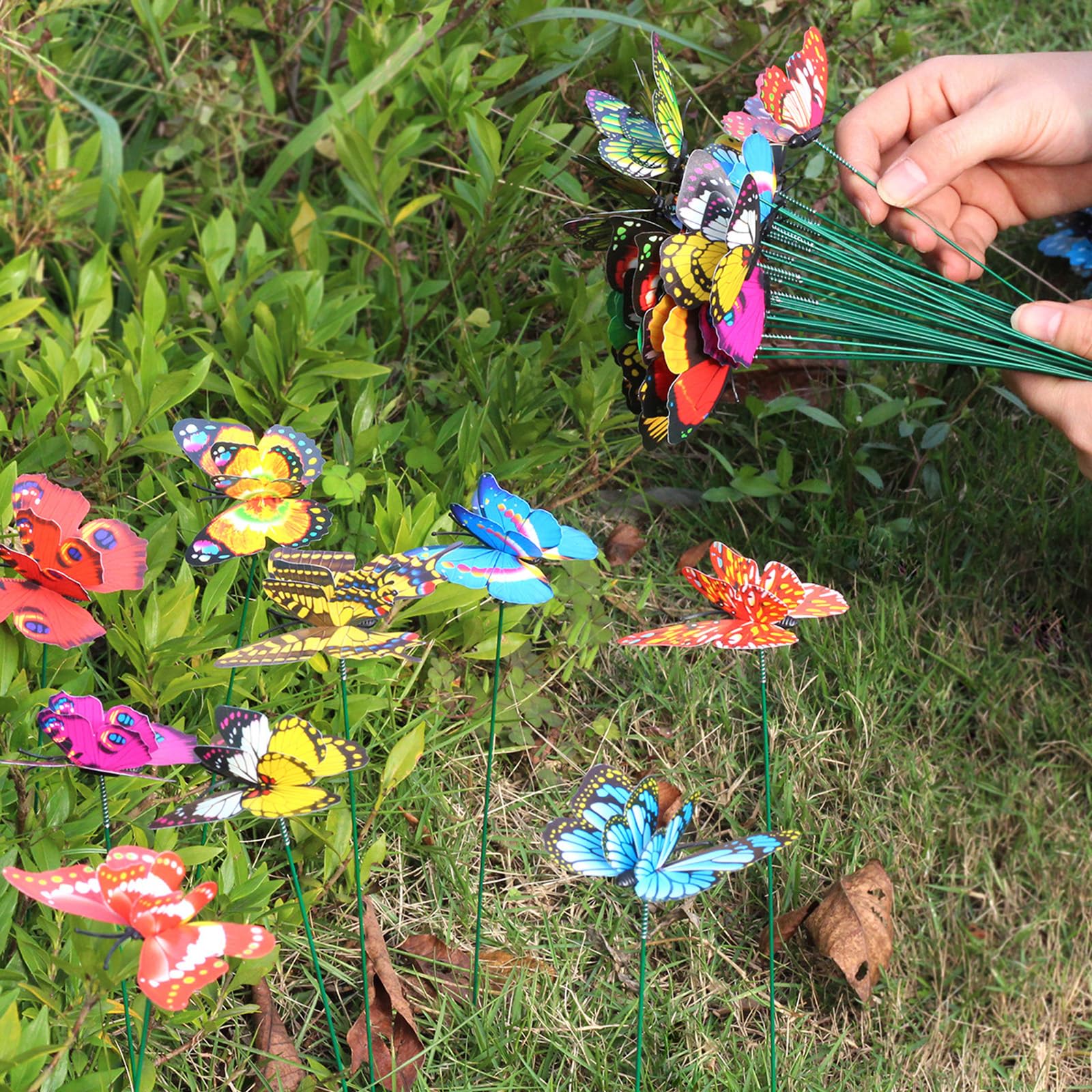 40 Stück 3D-Gartenstecker mit Libellen, bunt, PVC, wasserdicht, Schmetterling mit Doppelflügeln, dekorative Gartenstecker für drinnen und draußen, Hof, Terrasse, Rasen, Blumentopf-Dekoration