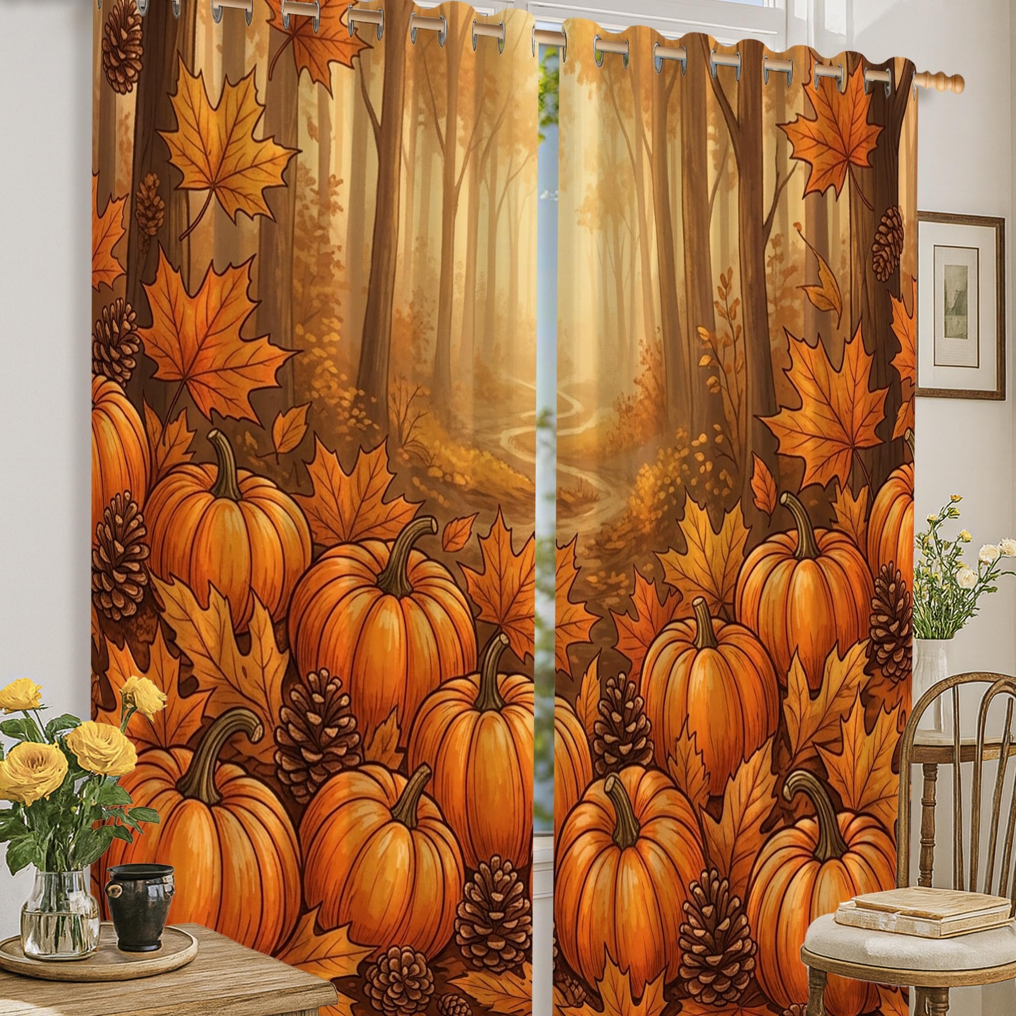 Rideaux occultants citrouilles orange pour réchauffer votre salon en automne