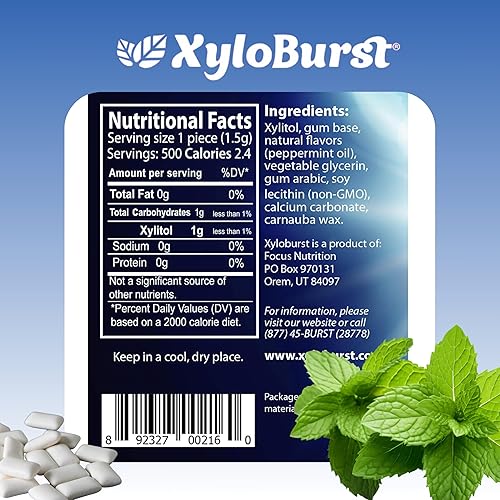 Miniatura 9 de XyloBurst Gum  Xylitol Chewing Gum  Sugar Free, Gluten Free, Keto Friendly  Aspartame Free Gum For Oral Health  Spearmint  12 Pieces, Pack of 12