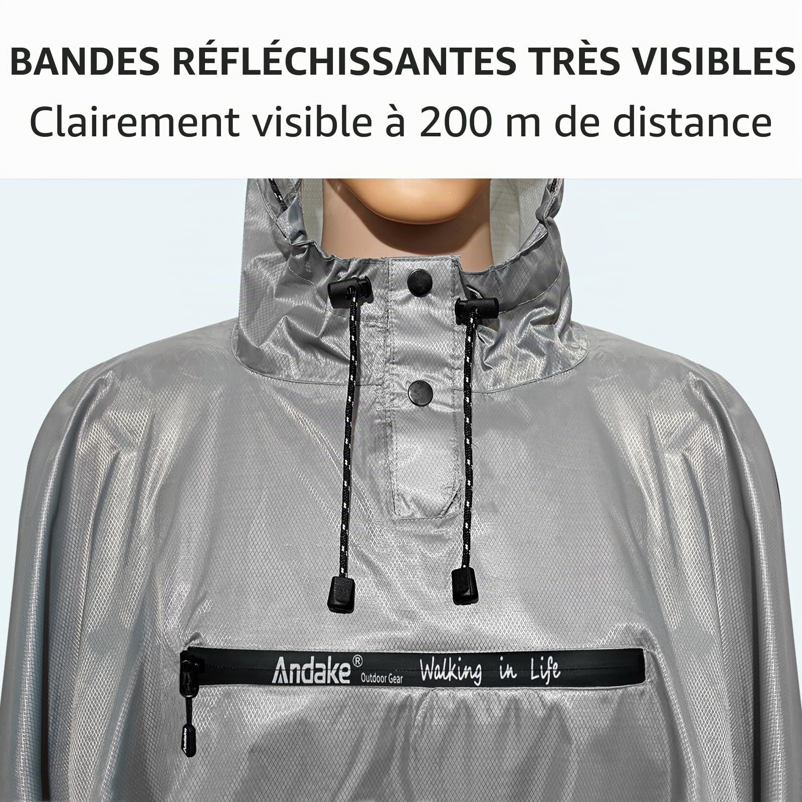 Andake Veste de Pluie Poncho, Imperméable Unisexe Pour Adultes Avec Manches Capuche Revêtement Imperméable