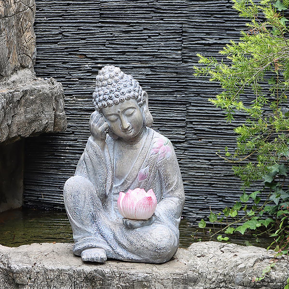 Bouddha Figurine Or En Lotus Siège de Jardin Méditation Feng-Shui Sculpture