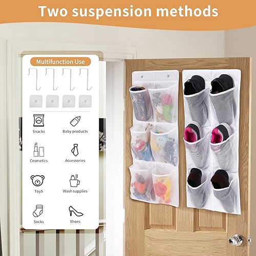 Miniatura 3 de Organizador de zapatos sobre la puertapared, paquete de 2, estrecho, zapatero colgante para armario, baño, caravana, despensa, campamento, color