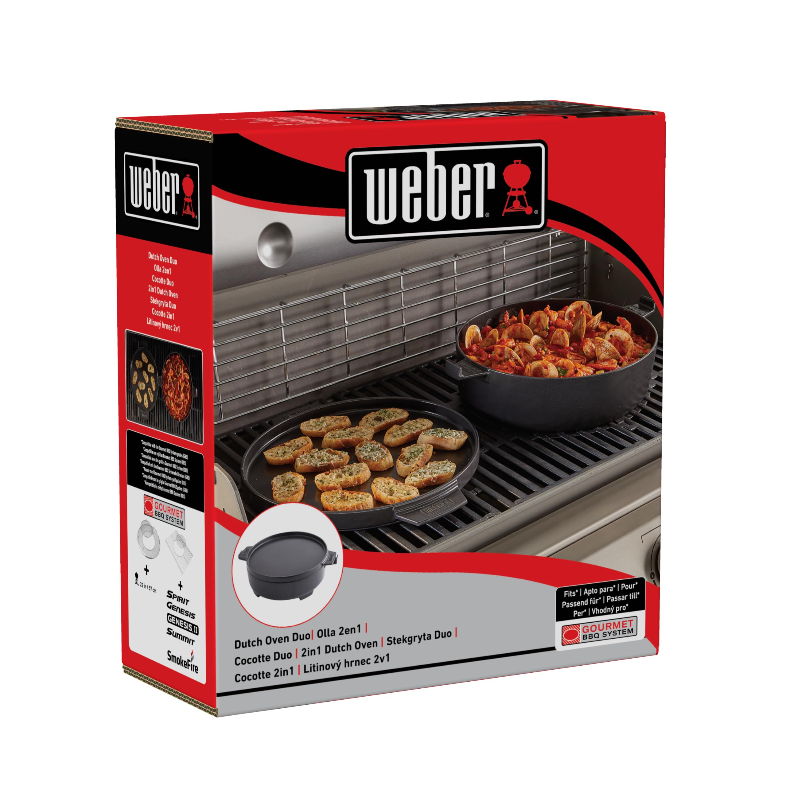 Weber Garnek Żeliwny Dutch Oven 2 w 1 do Systemu Gourmet Bbq, Garnek z Pokrywką Używaną Jako Patelnia, Czarny (8857)