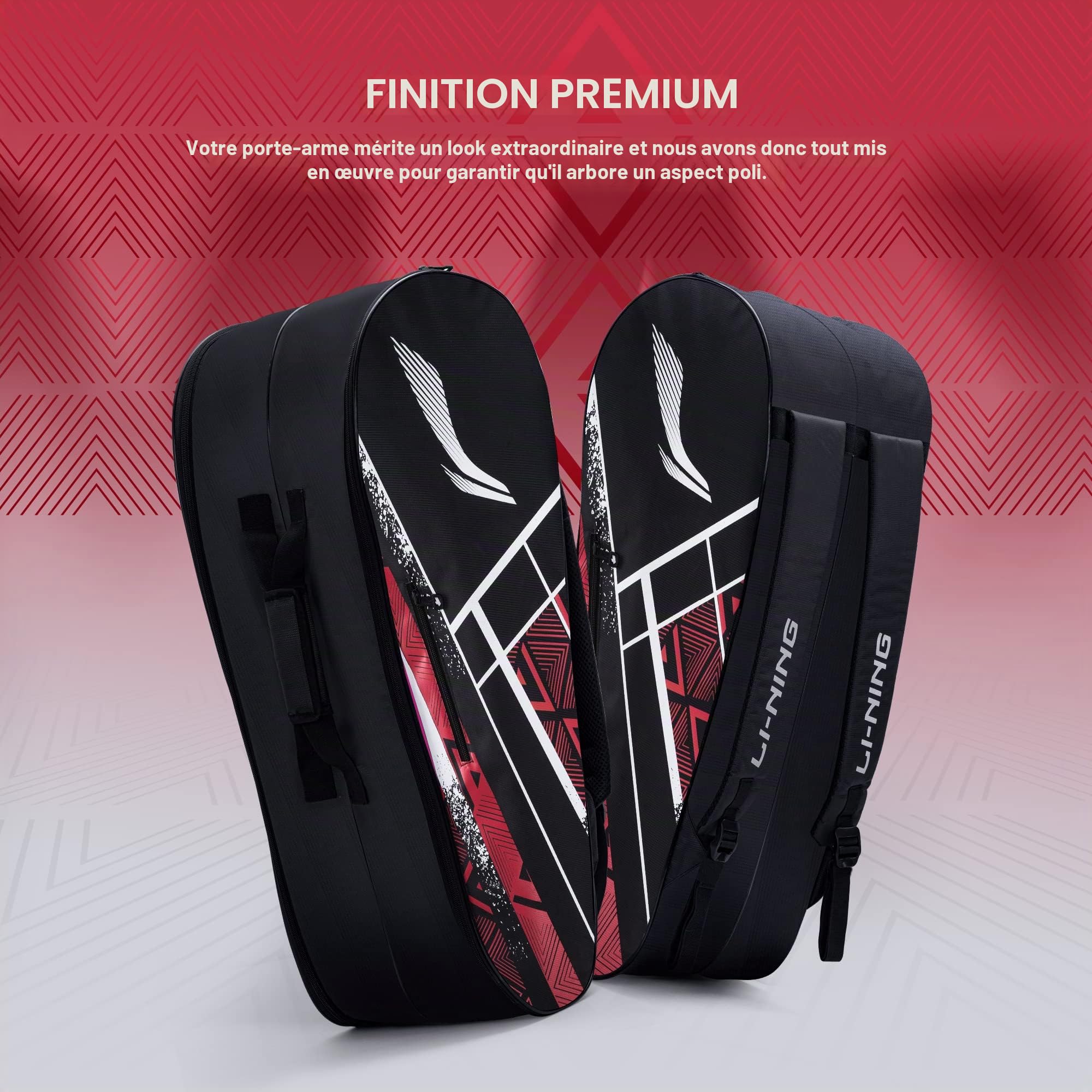 Li-Ning Raider Max Sac de Badminton en Polyester à Double Fermeture éclair (Noir, Grand) | Fermetures éclair incassables | Mobilité Facile | Unisexe – Homme, garçon, Fille, Femme