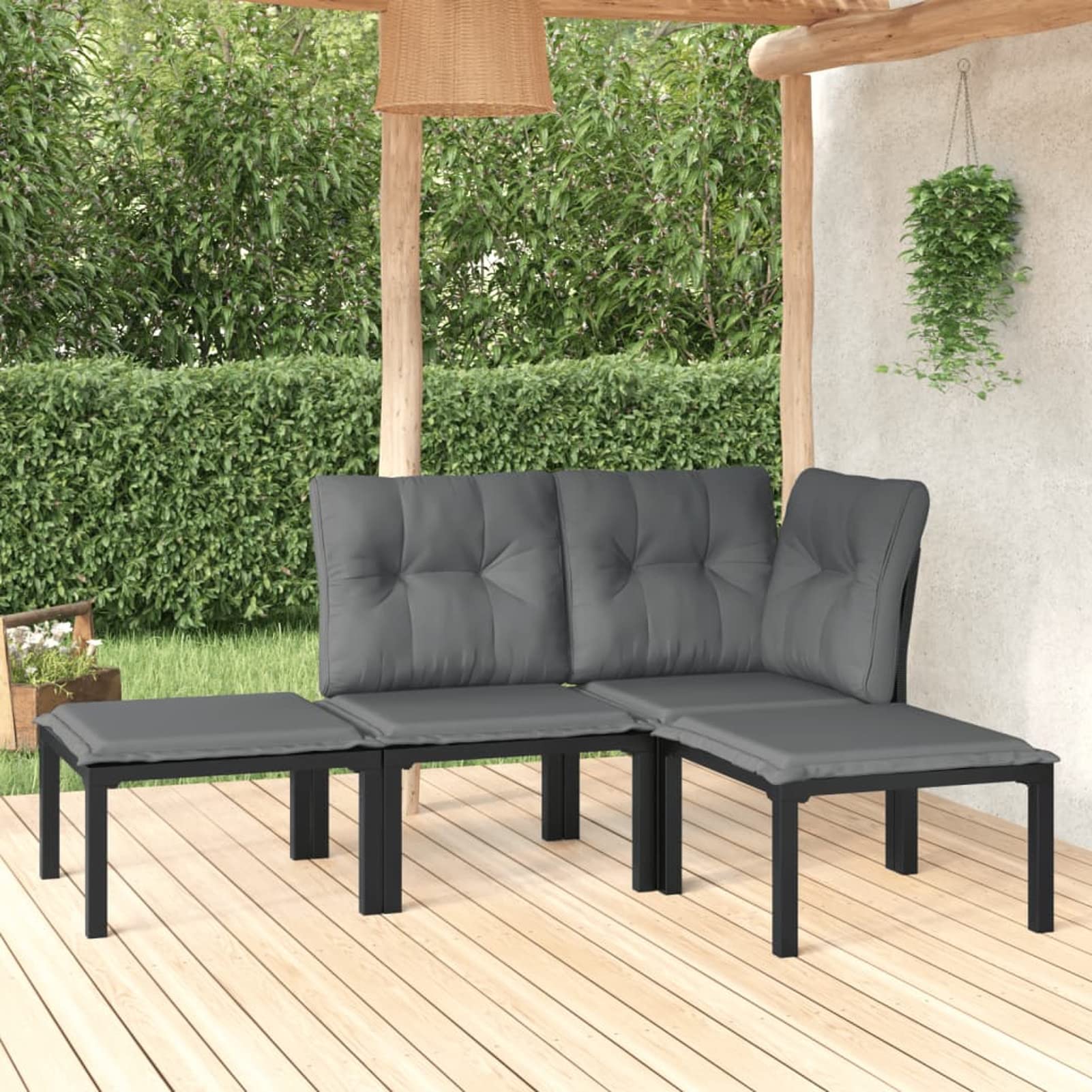 Festnight Set Salotto da Giardino, Salotto da Giardino Esterno, Divanetto da Esterno, Salottino da Giardino Esterno, 4 pz Nero e Grigio in Polyrattan 4 pz Nero E Grigio-2