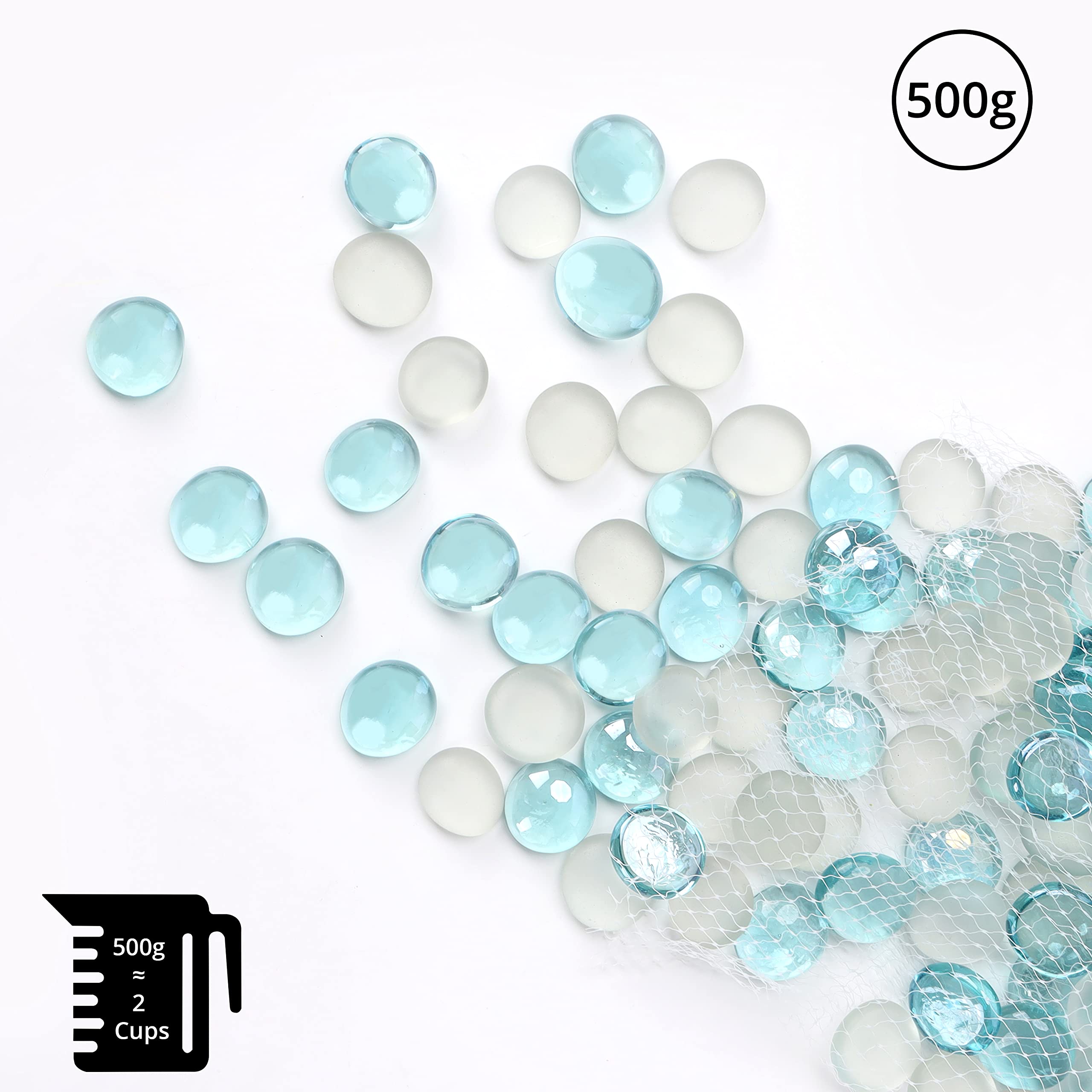 Belle Vous Bille en Verre (95-105 Pièces / 500 g) - Bille Plate en Verre 20 mm - Pierres Précieuses Décoratives pour Mariage/Fête, Décoration de Table, Bille Deco Vase et Décor d’Aquarium