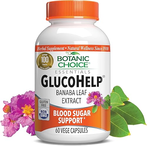 Botanic Choice Extracto de hoja de banaba GlucoHelp - Fomenta el transporte saludable de glucosa para hombres y mujeres (60 cápsulas)
