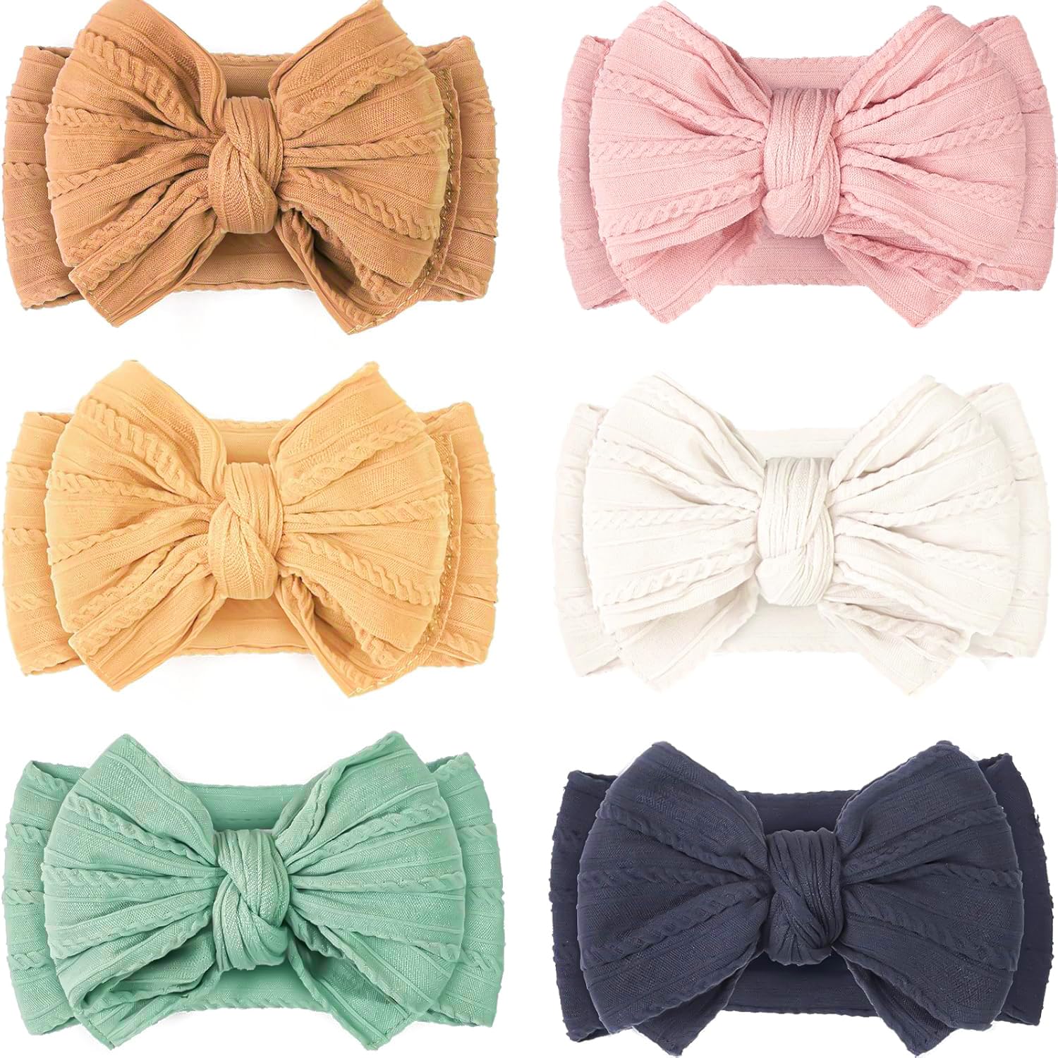 6 Pcs Baby Bows Headbands Soft Nylon Baby Girl Bow Hair Accessories | Nylon Hairbands,Newborn Infant Toddler Essentials,Double Baby Hair Bow Design Spring
