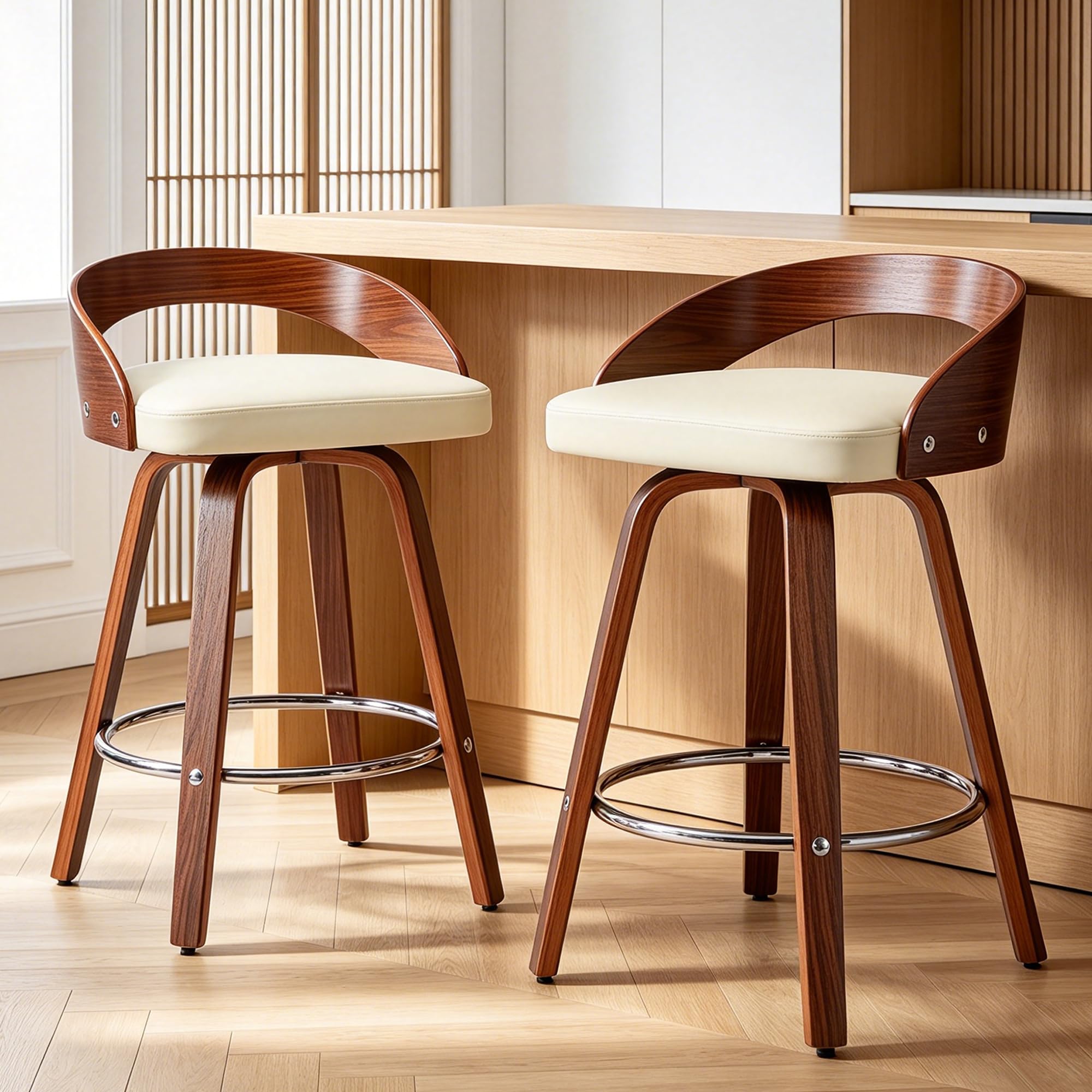 EORMHOEE Bar Stools Set of 2, 24 Inch Swivel Bar Stool; Counter Height Bar Stools with Back, Island Stools for Kitchen, Sillas para Barra de Cocina,