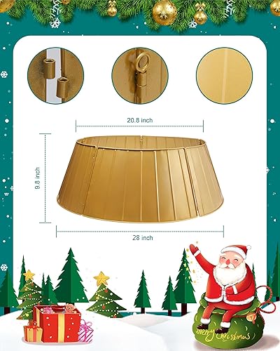 Miniatura 7 de Collar de árbol de Navidad, anillo de árbol de Navidad de 28 pulgadas, 5 paneles de metal duradero para árbol de Navidad, base de soporte,