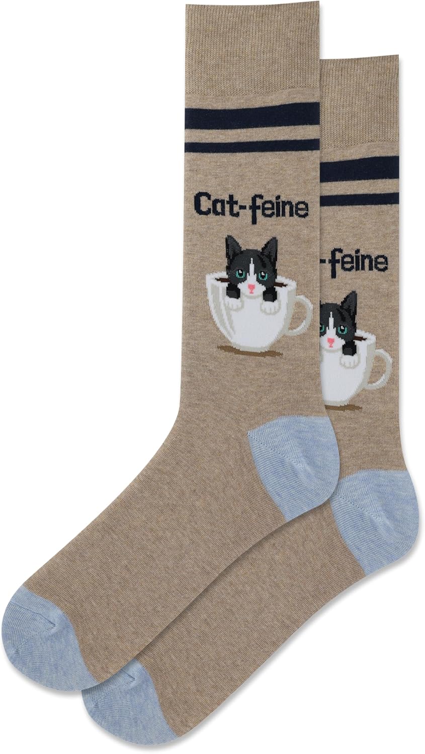 Hot Sox Men's Cat-Feine Crew Socks 1 Pair, Hemp Heather, Men's 10-13 Shoe
