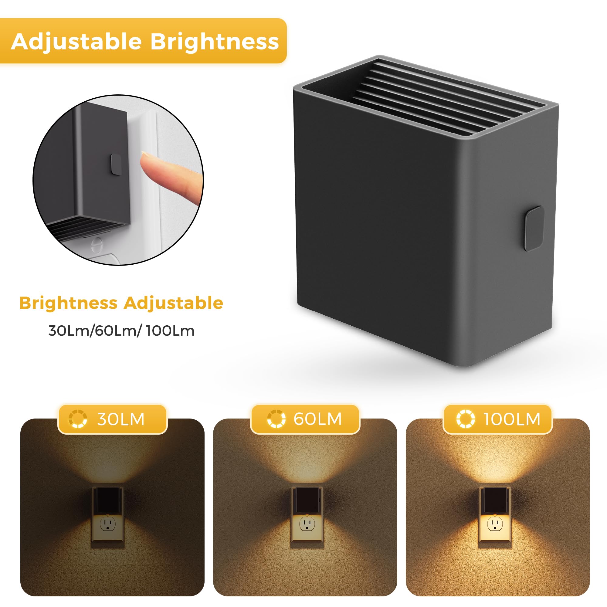 L Lohas Lot de 2 veilleuses LED à fixer au mur avec capteur de lumière, blanc chaud 3000 K, décoration moderne pour salle de bain, couloir et cuisine