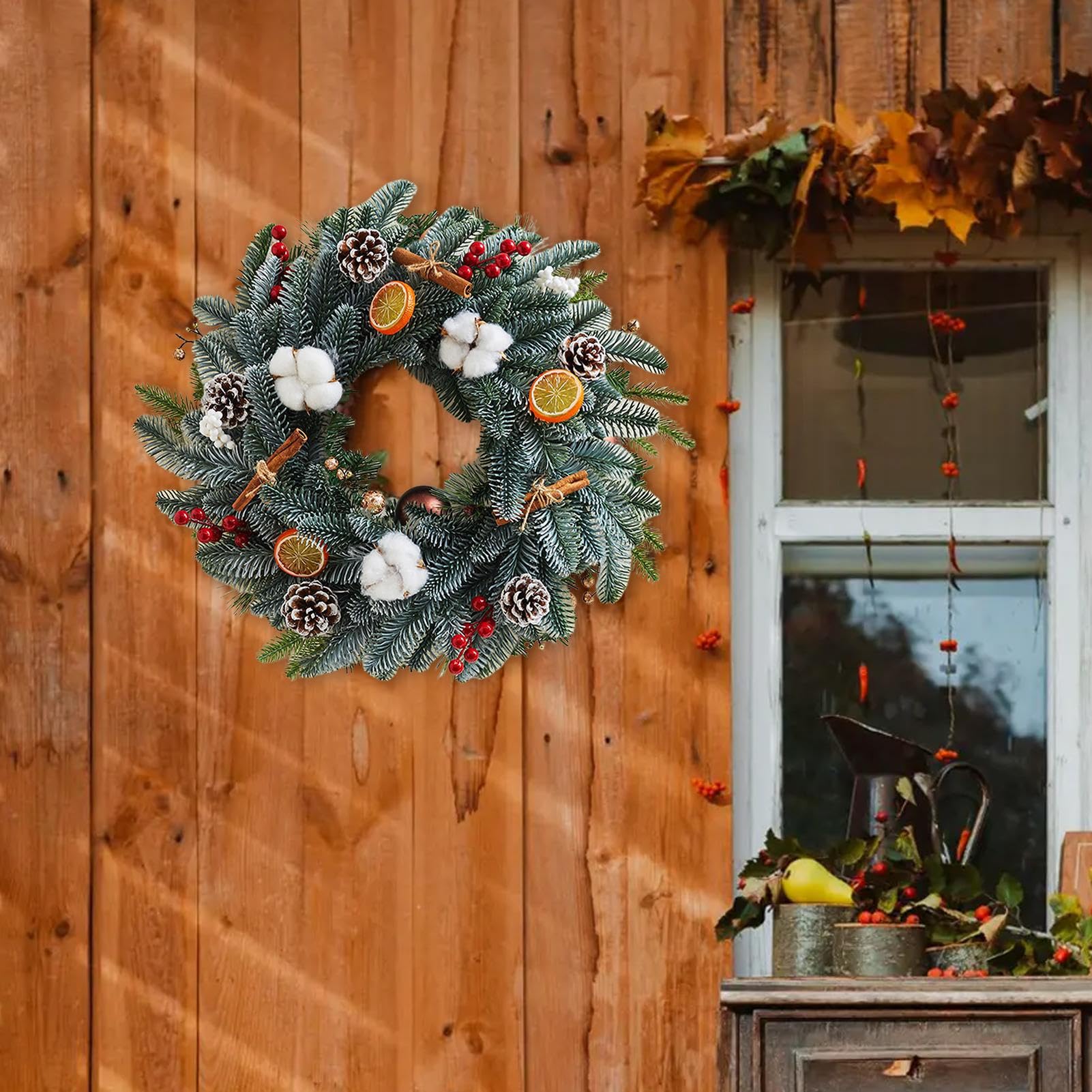 Corona Para Puerta Guirnalda Decorativa Navideña para la Pared | Coronas De Navidad Para Interior En Invierno Para Interior Exterior Ventana Pared Casa Garaje Chimenea Armario Boda Invierno