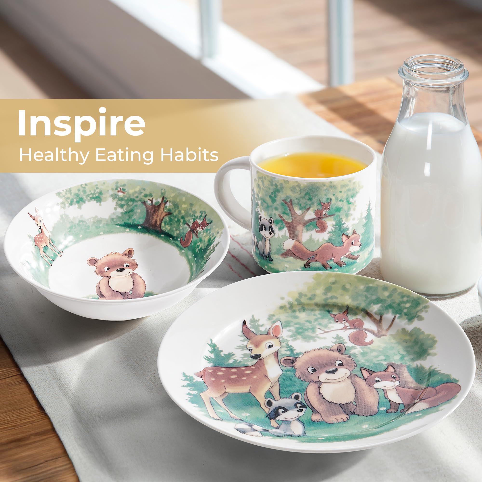 MIAMIO, Set of 3 Kids Dinnerware Set/Porcelain Children Dishes, Kids Dish Set, Children’s Tableware Set, Includes Plate - Image 3