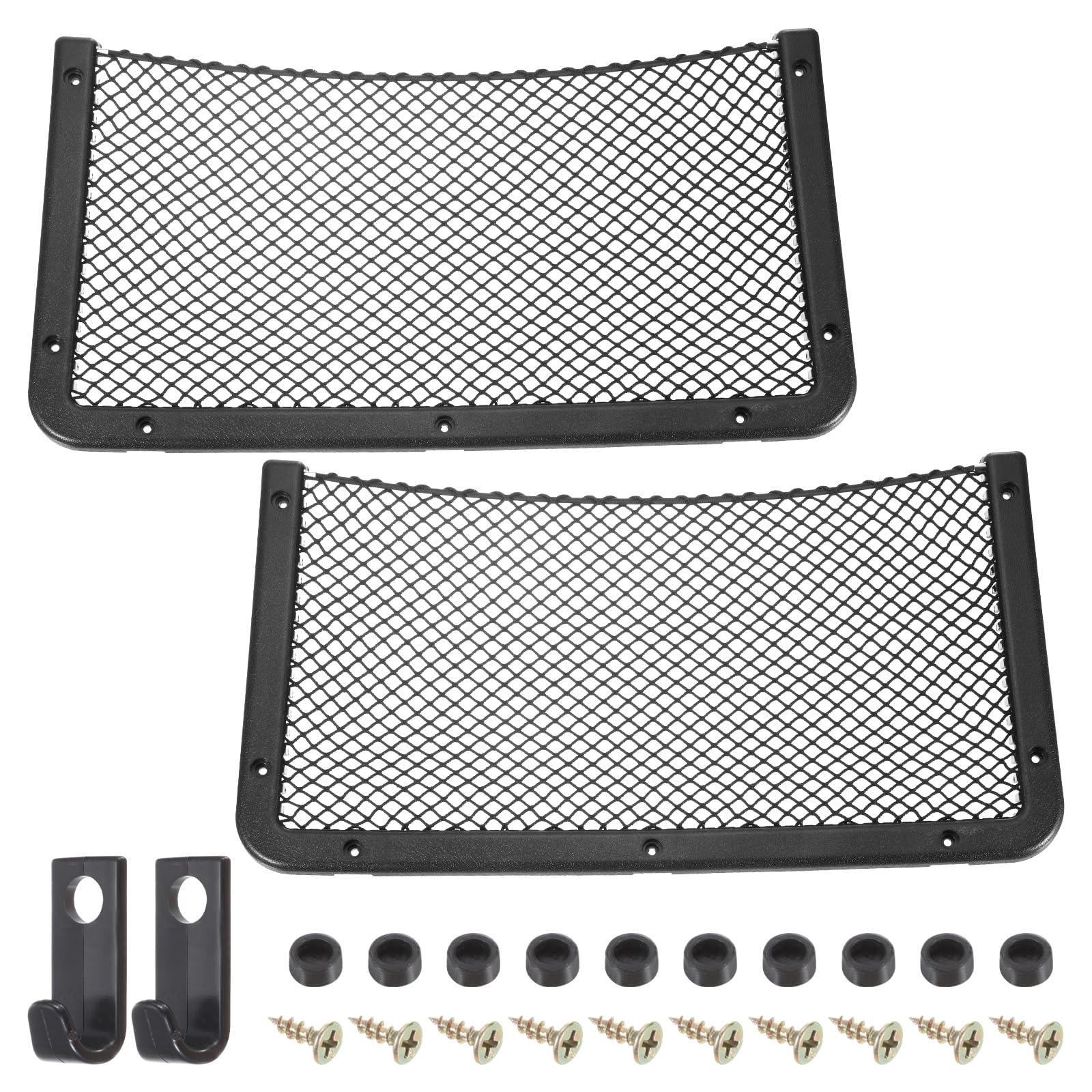 HARFINGTON 2pcs ABS Plastic Frame Car Storage Net Bag 16.5" x 8.3" Framed Mesh Net Pocket Phone Car Mesh Net Holder Organizer with 10pcs Screws for Auto SUV Truck RV Boat