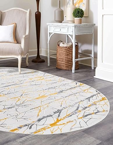 Miniatura 4 de Rugs.com Finsbury Collection Alfombra Alfombra ovalada mediana amarilla y gris de 5 pies 3 x 8 pies, perfecta para salas de estar, comedores