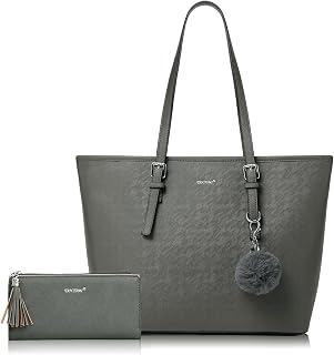 TANTOMI Handtasche Damen Set Tasche Mit Geldbörse für Büro Schule Einkauf Handtasche Damen Groß Mit Quasten Damen und Pelz Kugel Plüsch Schlüsselring