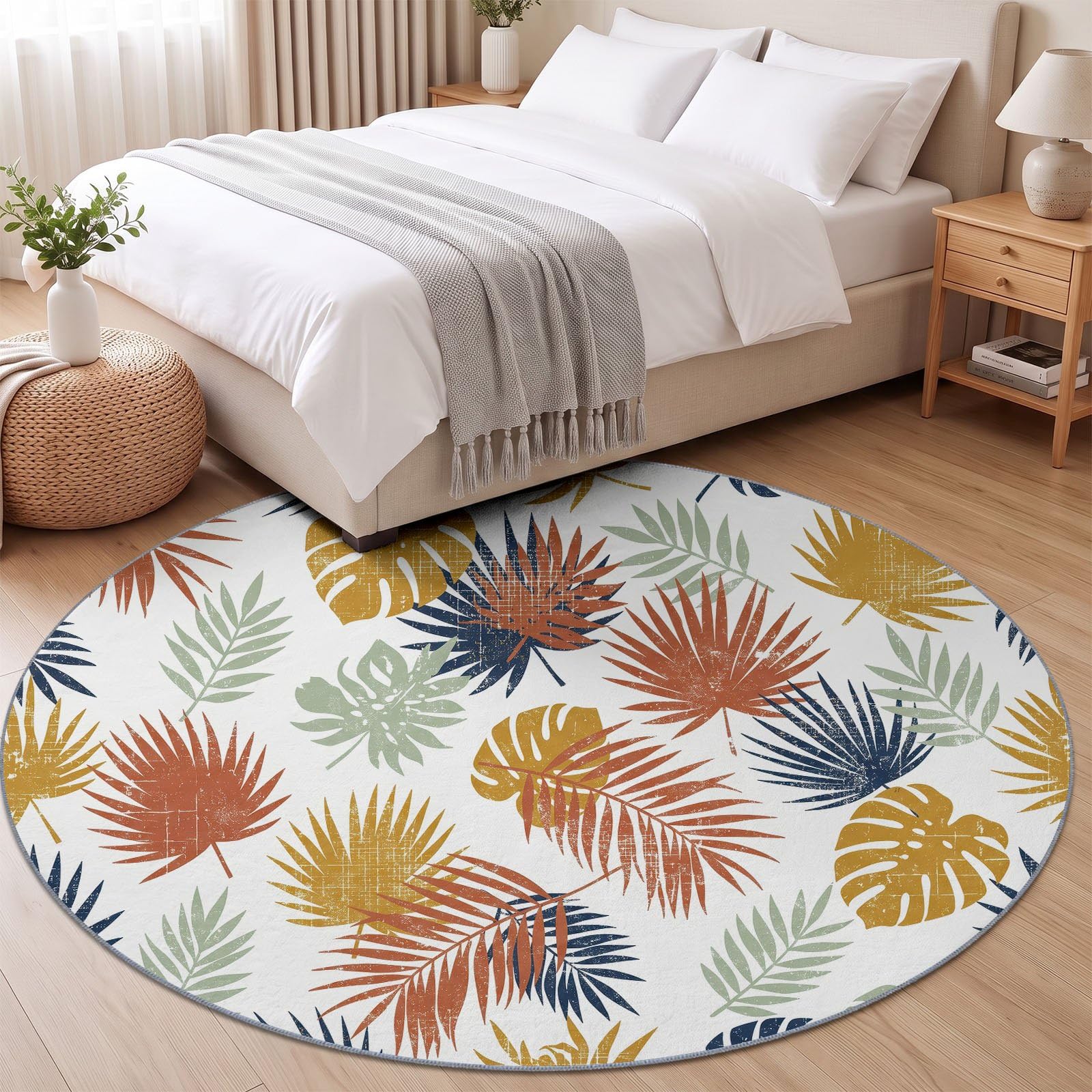 Tropikalny Rustykalny Dywan Salon 160 cm Liść palmowy Monstera Liść Roślina Wielokolorowy Okrągły Można Można Można prać w pralce | Sypialnia Rugs, dywanik na łóżko, antypoślizgowy, dywanik do