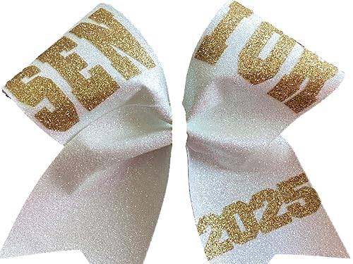 Miniatura 1 de White Glitter Senior Cheer Bow 2026 - Gold Lettering