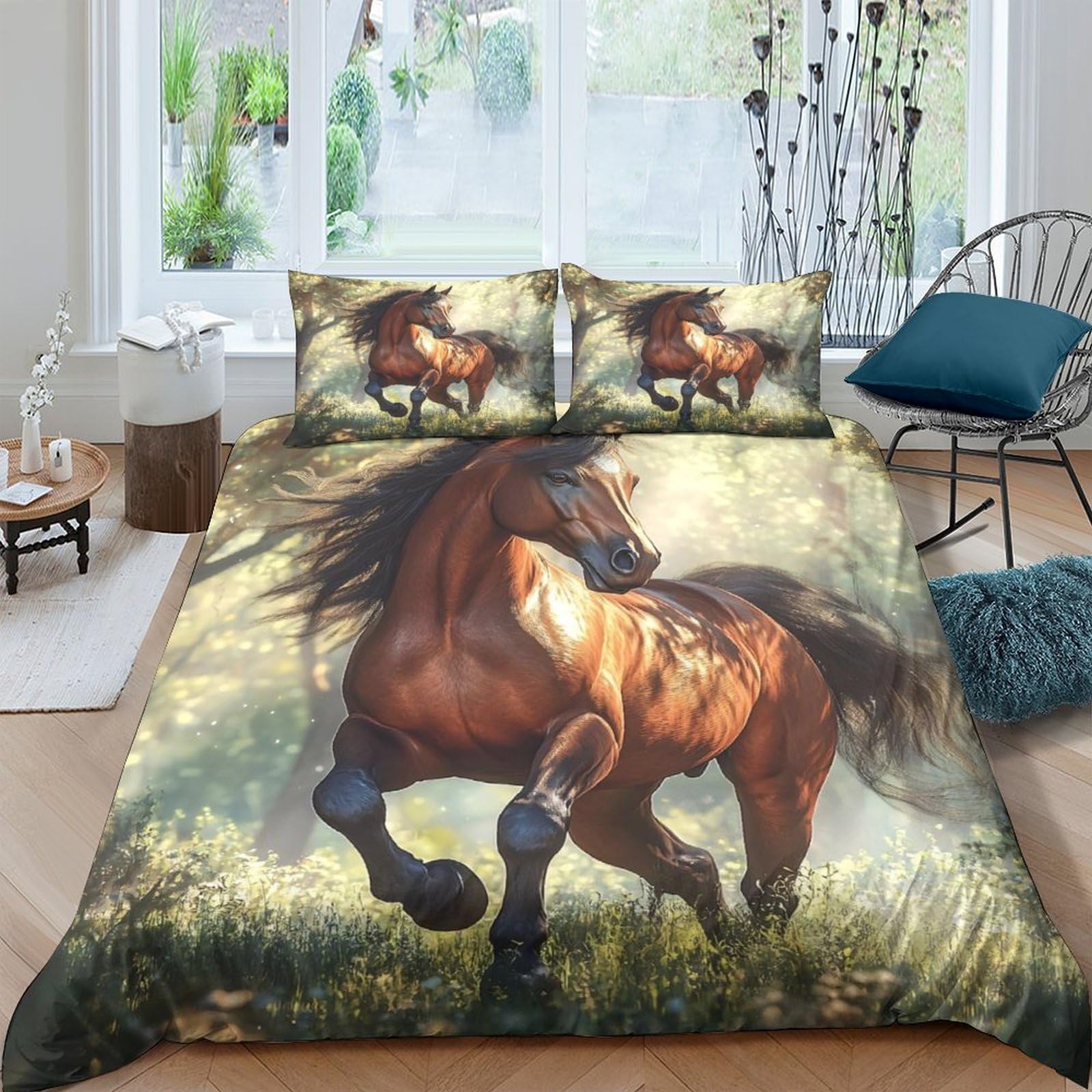 Ctjqhvkz Style-6 3D Printed Brown Horse Fitted Sheet Microfiber Soft Breathable Forest Wild Stallion Mattress Cover For Bedroom Decor Single（135X200cm）