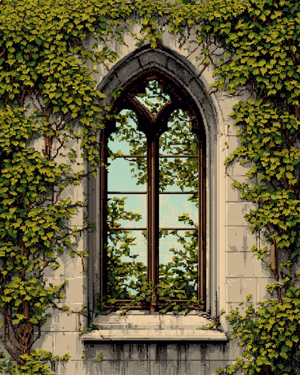 RKFLGEW Landscape 14CT Cross Stitch Kits for Beginners Windows and Vines DIY Embroidery for Adults Beginner Needlework Kit with Patterns Needlepoint Art 40x50cm