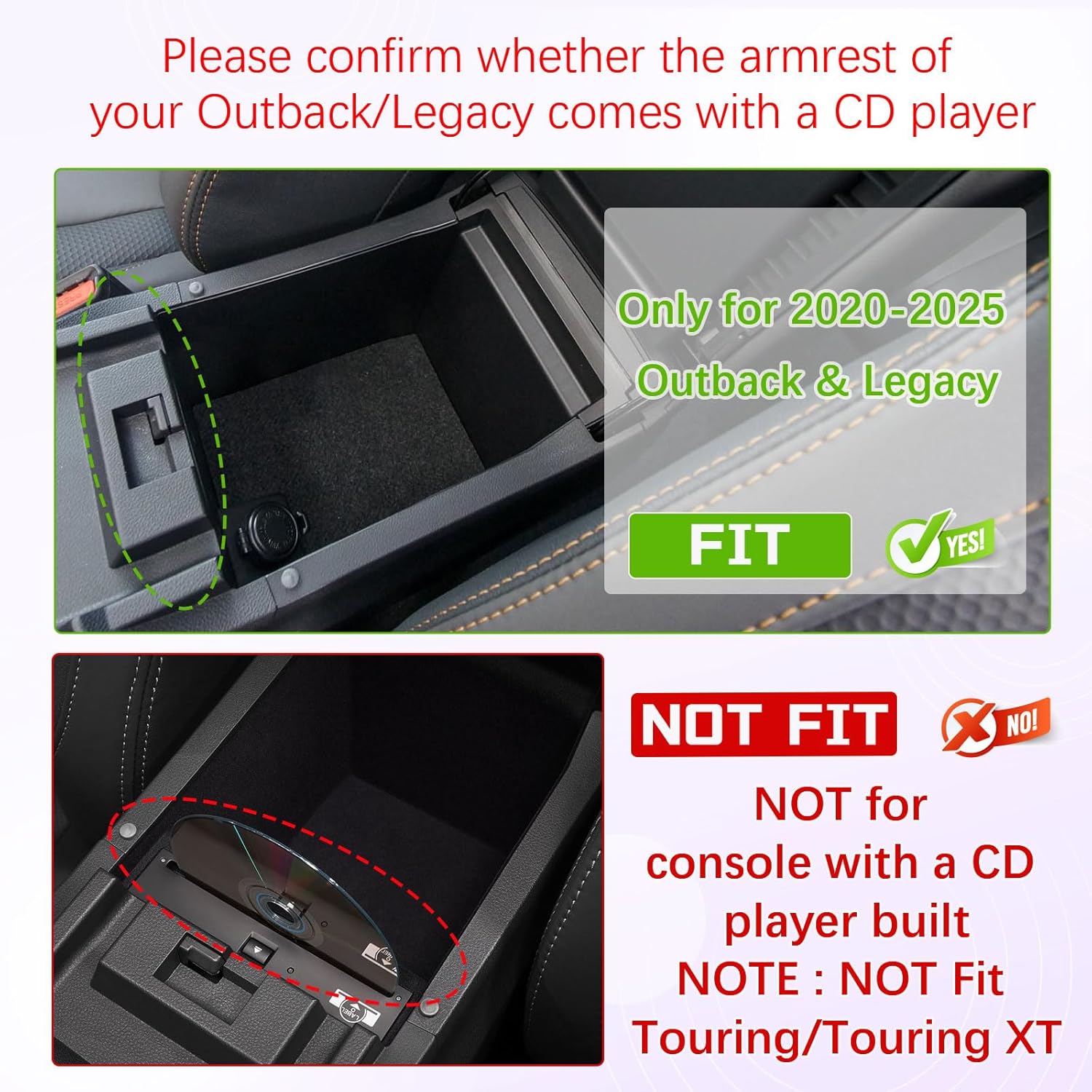 RUNROAD Center Console Organizer Tray Compatible with 2025 2024 2023 2022 2021 2020 Subaru Outback & Legacy Accessories, Armrest Tray For Outback Legacy Console Dividers (NOT For Touring/Touring XT)