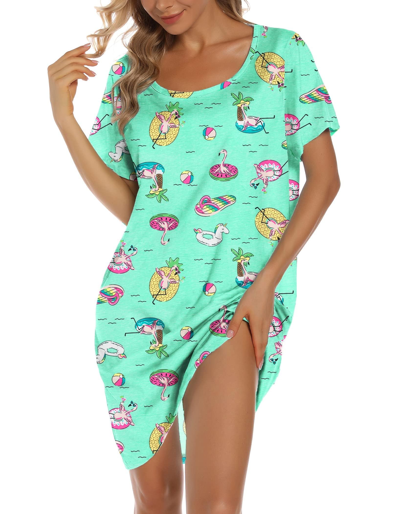 enjoynight Women's Sleepwear Cotton Sleep Tee Short Sleeves Print Sleepshirt (Large, Colors)-picture-24