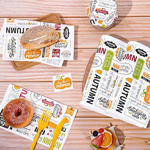 Miniatura 4 de Whaline 200 hojas de papel encerado de otoño, papel de envoltura de periódicos, calabazas, hojas de arce, papel pergamino a prueba de grasa, papel