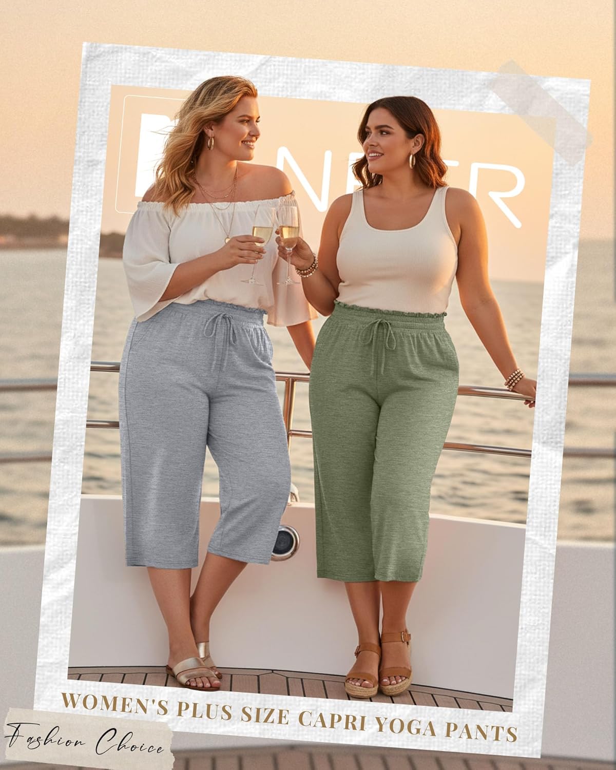 Neer 3 Pack Women's Plus Size Capris High Waisted Drawstring Wide Leg Cropped Sweatpants Lounge Yoga Pants with Pockets - Image 2