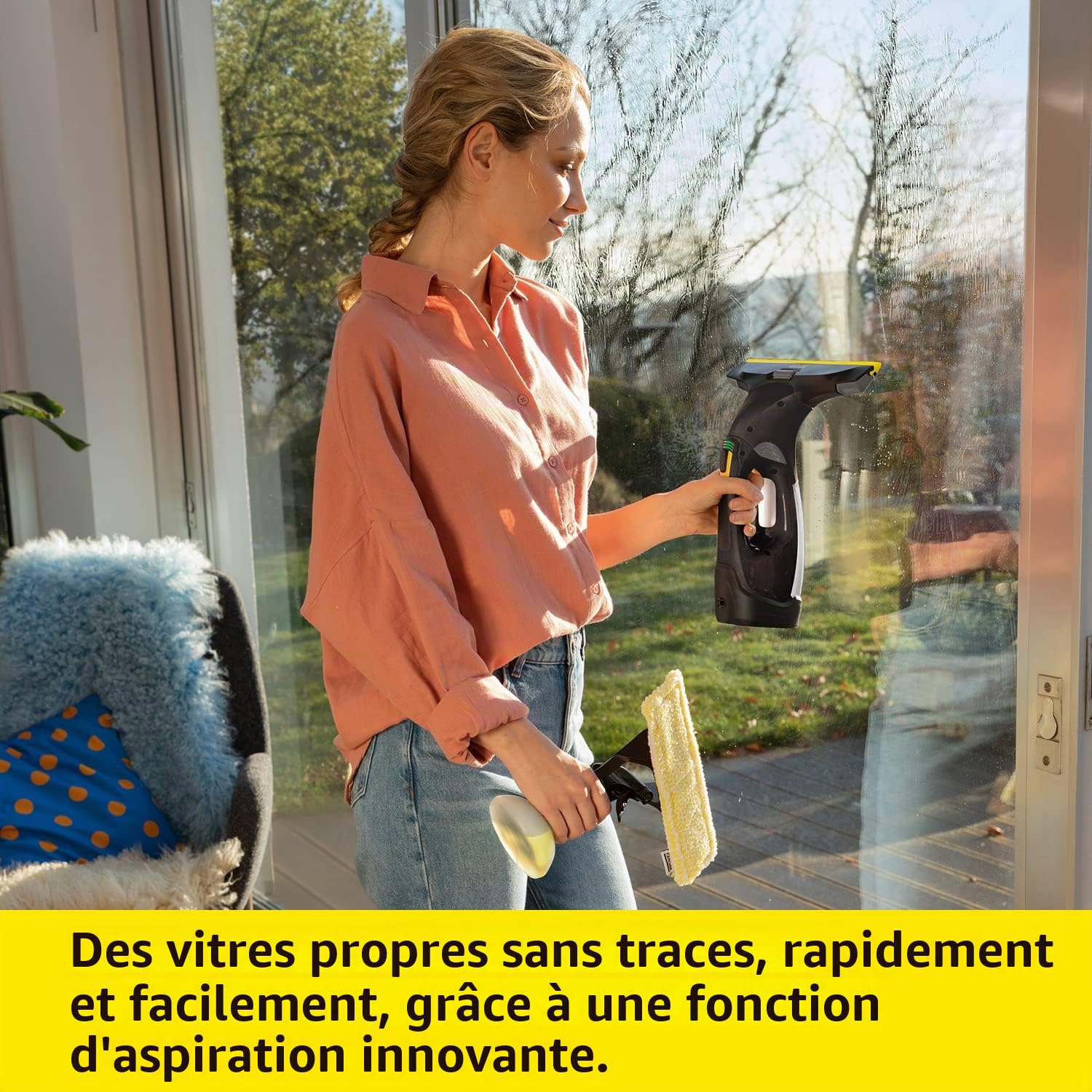 Kärcher WV 5 plus N Black edition, autonomie de la batterie : 35 min, 2 buses d'aspiration - étroite/large, vaporisateur avec housse en microfibre, concentré de nettoyant pour vitres 20 ml