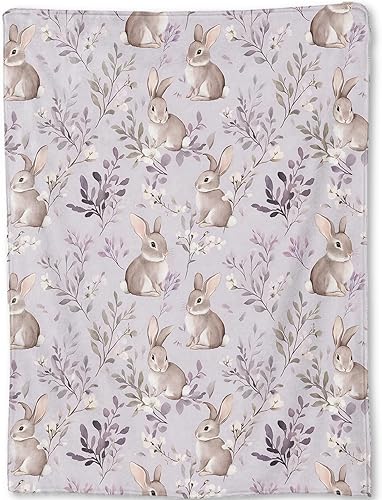 Manta Bonita de Conejo - Adorable Manta de Forro Polar de Conejo con Diseño Floral en Lavanda Pastel, Regalos para Niños y Niñas, Suave y Cálida,