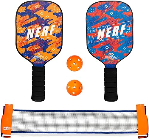 NERF - Juego de pickleball de mesa, mini juego de pickleball de mesa, red retráctil de hasta 5 pies, se adapta a la mayoría de mesas