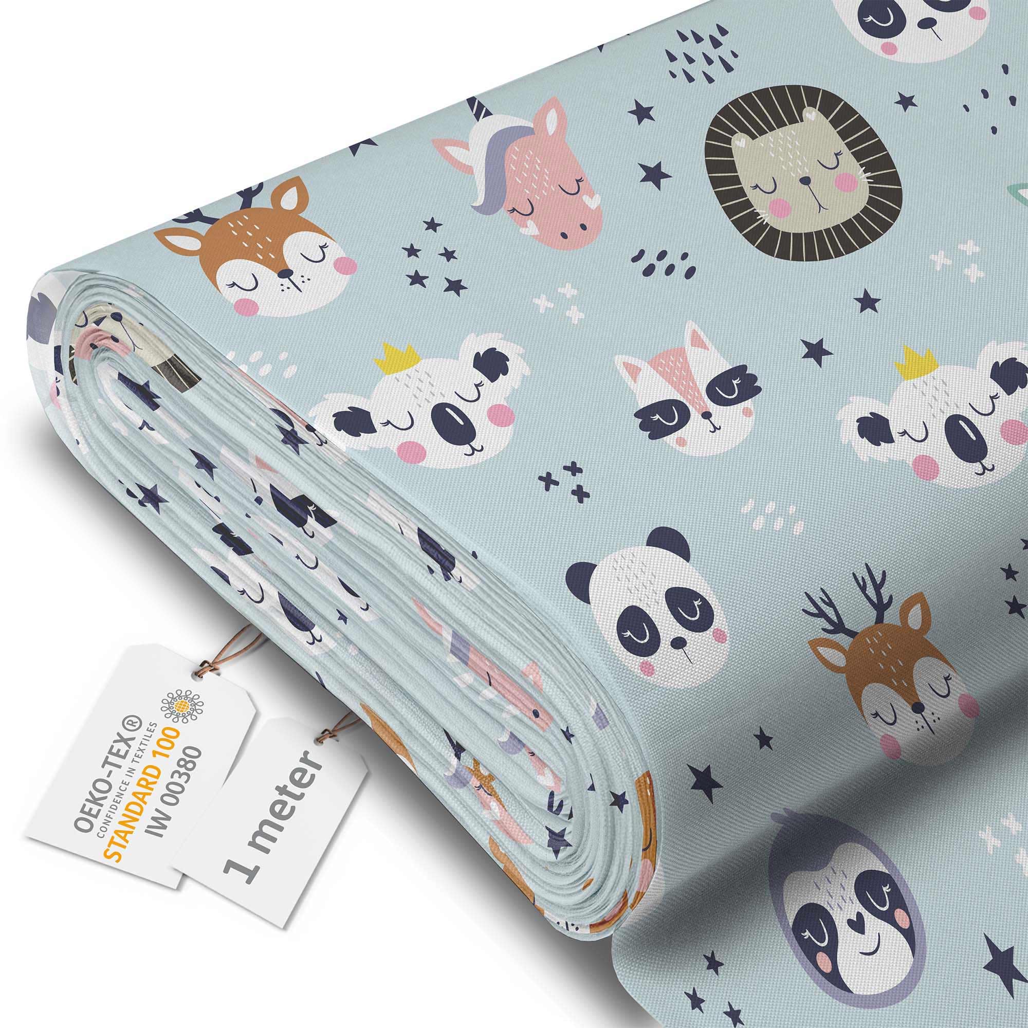 DreamRoots Tessuto Impermeabile al metro 160 cm Larghezza, 220 g/m² 600D, Stoffa per Cuscini Esterni - Sleeping Animals 2M