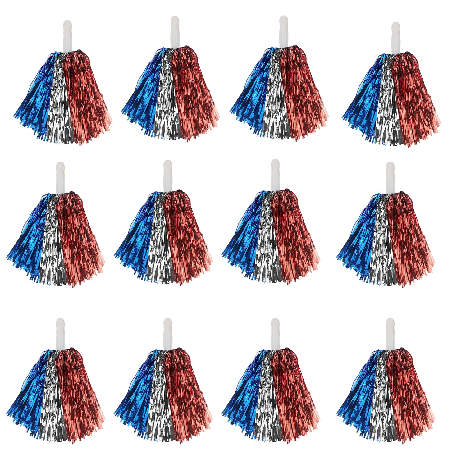 Augweyang 4Th of July Cheerleading Pom Poms Metallic Foil Independence Day Cheering Poms for Kids Adults with Short Handle Memorial Day Party Celebration Cheerleading Stuff Decorations Supplies 12Pcs