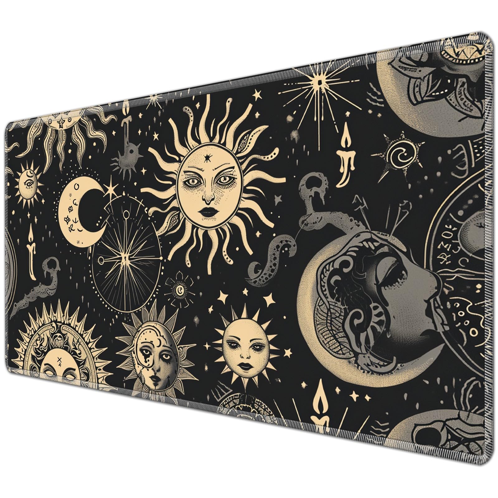JANENFNA TCG Playmat Desk Mats 24 x 14 inches Mousepad Compatible for MTG Trading Card Game Play Mats Smooth Rubber Surface Original Magic The Gathering Play Mat, Sun and Moon
