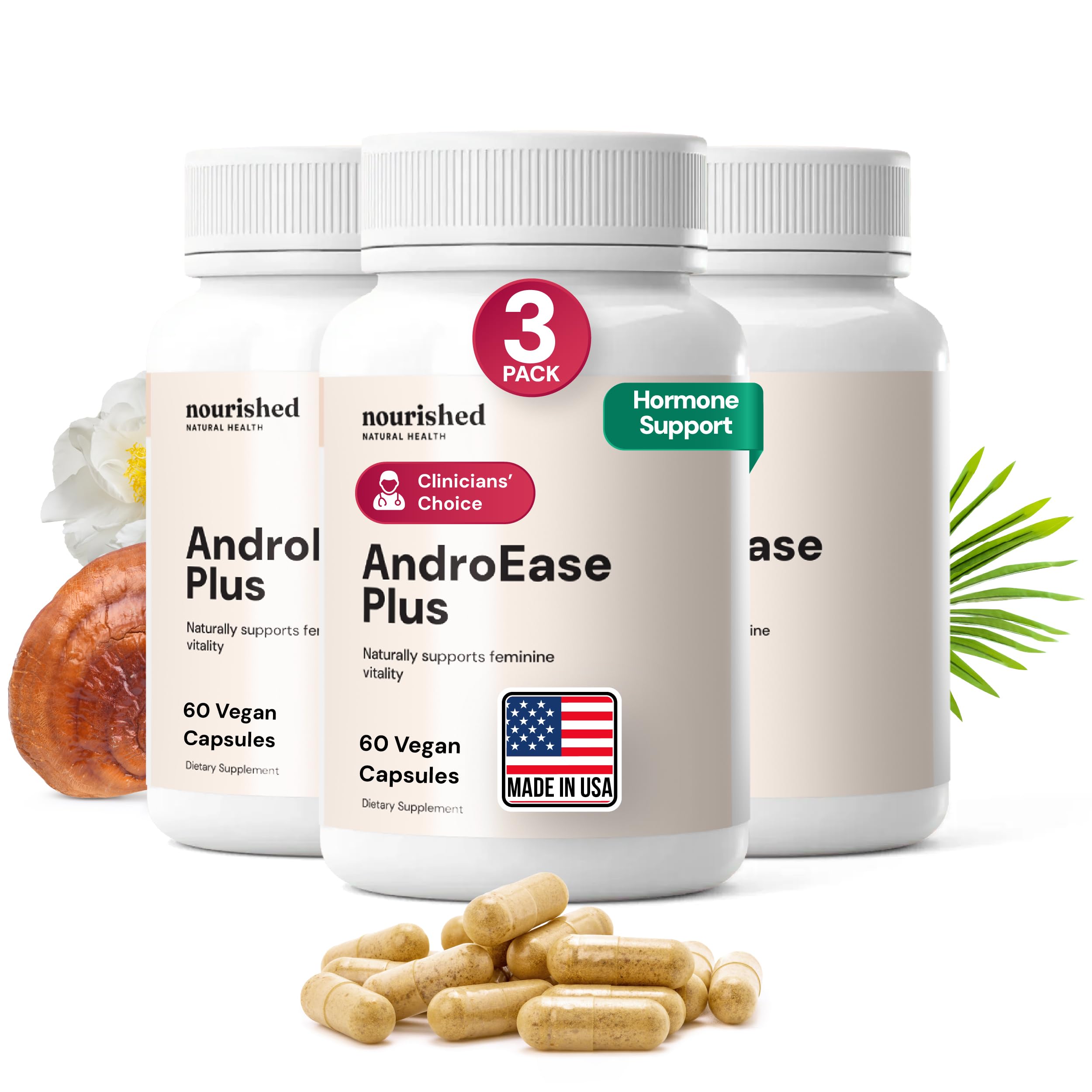 Nourished AndroEase Plus - Vegan Hormone Balance for Women, 180 Capsules