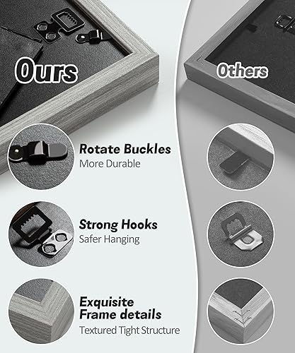 Miniatura 6 de Afuly Marco de fotos de 8 x 10 pulgadas de 5 x 7 pulgadas con paspartú, marcos de fotos profundos de grano de madera gris, decoración de collage de